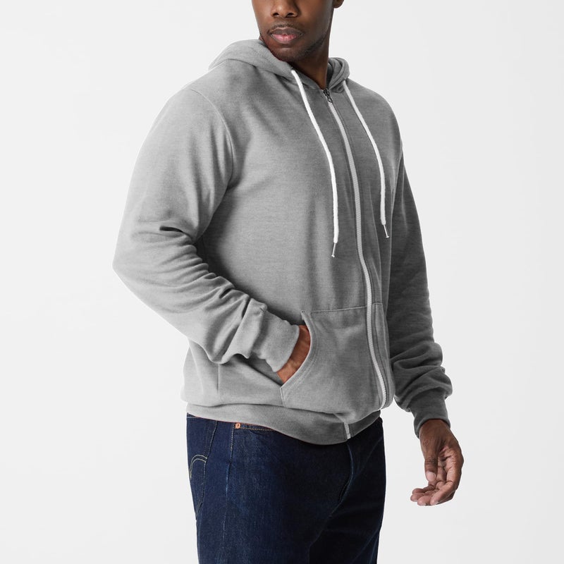 Ohoo Men's Zip Up Hoodie Lightweight Slim Fit Sweatshirt Full Zip Hooded Jacket / DCF002-GREY-L - Image 3